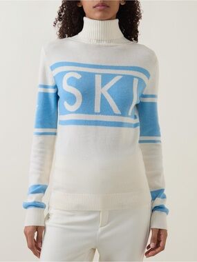 Perfect Moment Schild ski sweater in Snow White and Alaskan blue